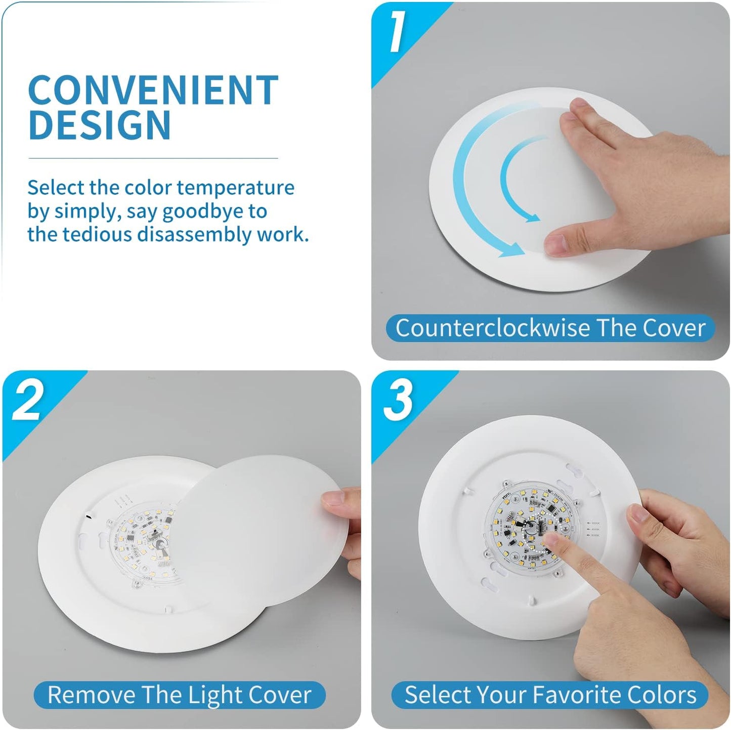 6-Inch ECOELER 3CCT Dimmable LED Disk Light 4-Pack, 16.5W 1000Lm, 3000K/4000K/5000K, J-Box/Recessed Can Compatible, ETL & FCC Listed