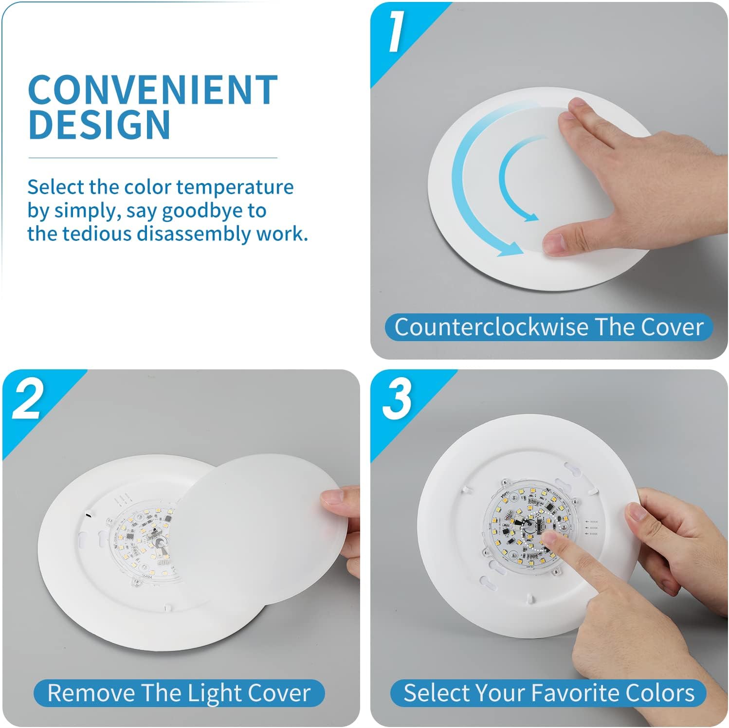 6-Inch ECOELER 3CCT Dimmable LED Disk Light 4-Pack, 16.5W 1000Lm, 3000K/4000K/5000K, J-Box/Recessed Can Compatible, ETL & FCC Listed
