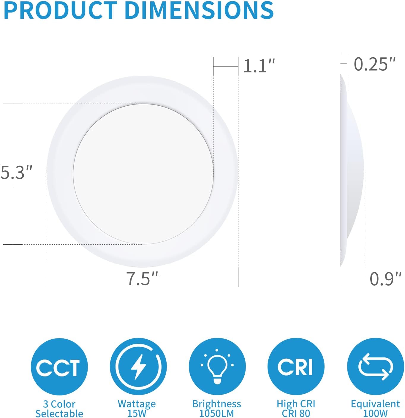 6-Inch ECOELER 3CCT Dimmable LED Disk Light 4-Pack, 16.5W 1000Lm, 3000K/4000K/5000K, J-Box/Recessed Can Compatible, ETL & FCC Listed