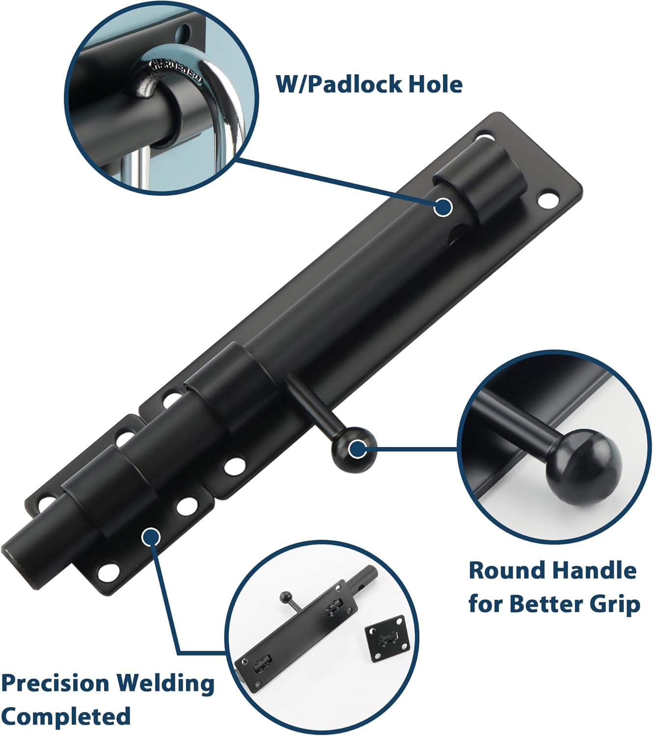 6-Inch Matte Black Stainless Steel Barrel Bolt Latch for Fence, Wooden, Barn Doors - Heavy Duty Slide Lock for Interior/Exterior Use - 1 Pack