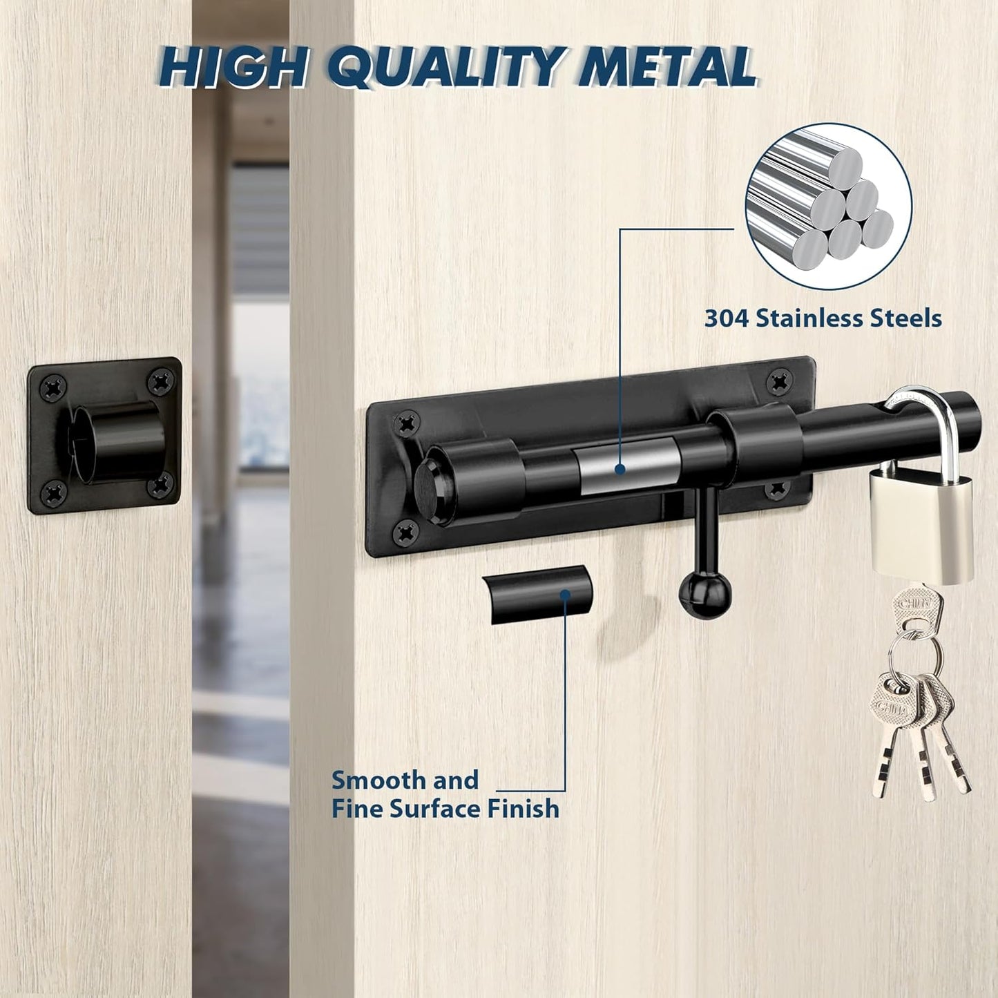 6-Inch Matte Black Stainless Steel Barrel Bolt Latch for Fence, Wooden, Barn Doors - Heavy Duty Slide Lock for Interior/Exterior Use - 1 Pack