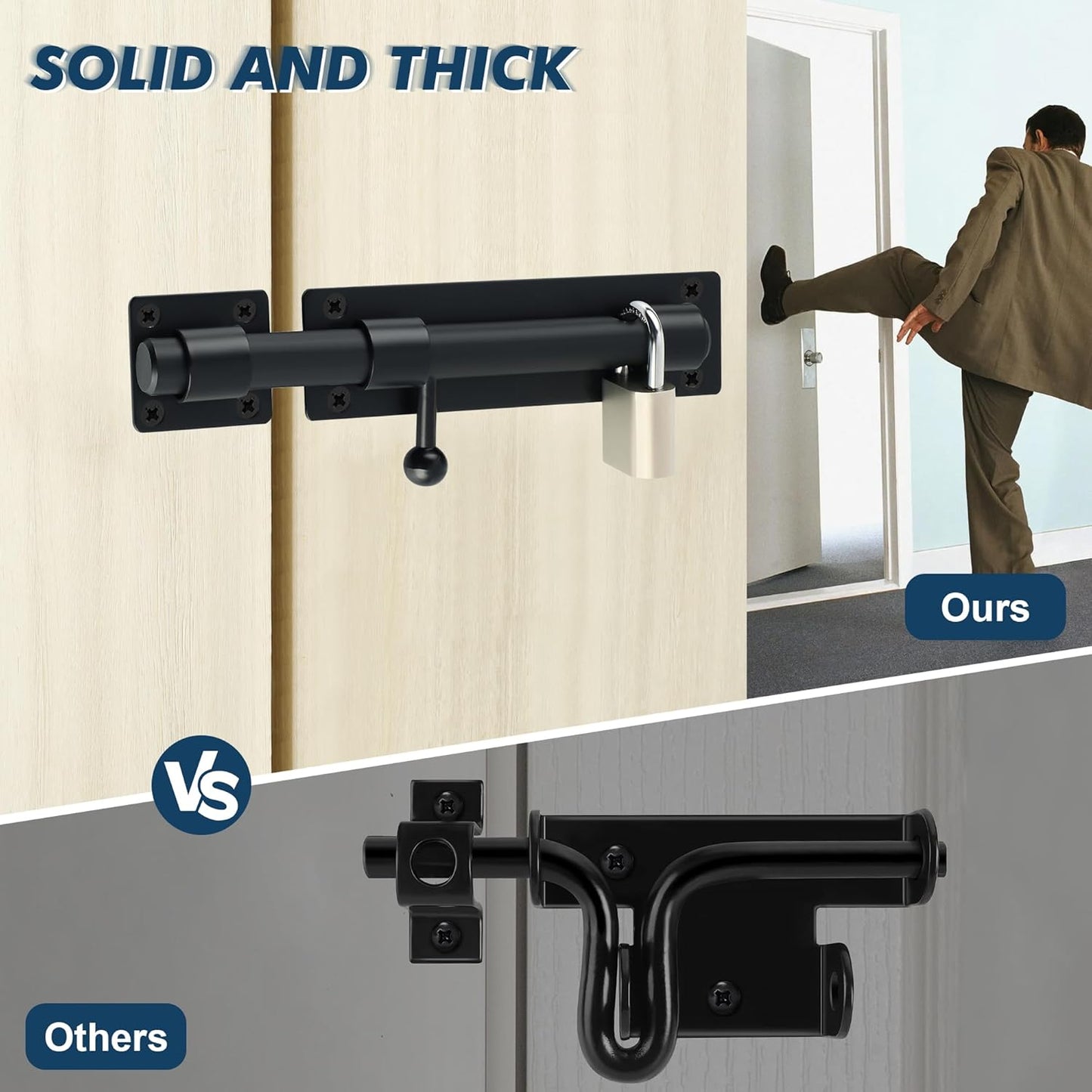 6-Inch Matte Black Stainless Steel Barrel Bolt Latch for Fence, Wooden, Barn Doors - Heavy Duty Slide Lock for Interior/Exterior Use - 1 Pack