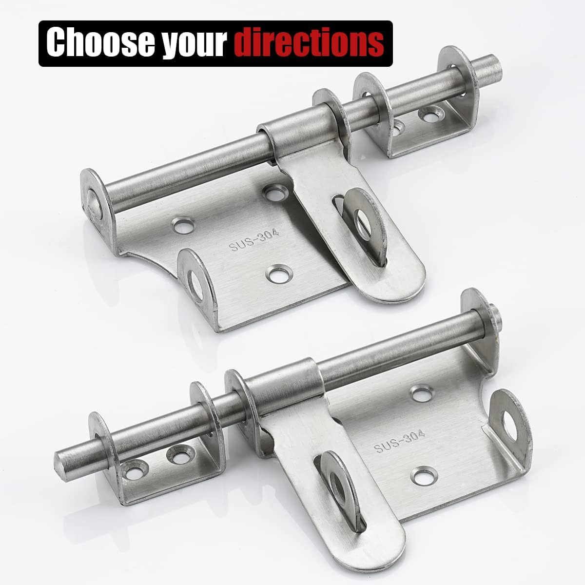 6 Inch Thickened 304 Stainless Steel Sliding Gate Latch with Padlock Hole - Brushed Finish, 2 Pack - WildKart