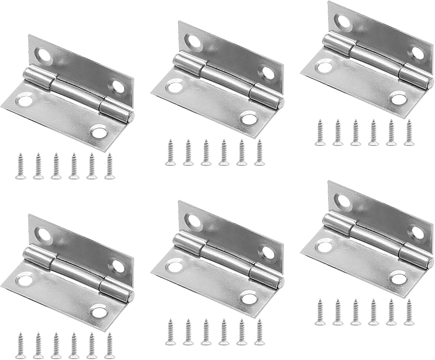 6-Pack 1.5" Mini Butt Hinges - 304 Stainless Steel Craft Hinges with Mounting Screws for Cabinets, Gates, Drawers
