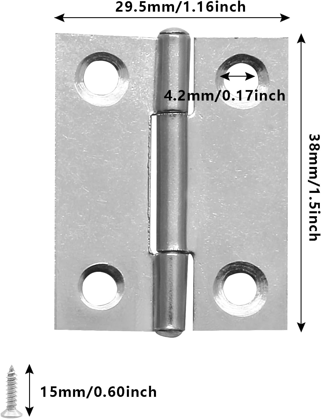 6-Pack 1.5" Mini Butt Hinges - 304 Stainless Steel Craft Hinges with Mounting Screws for Cabinets, Gates, Drawers