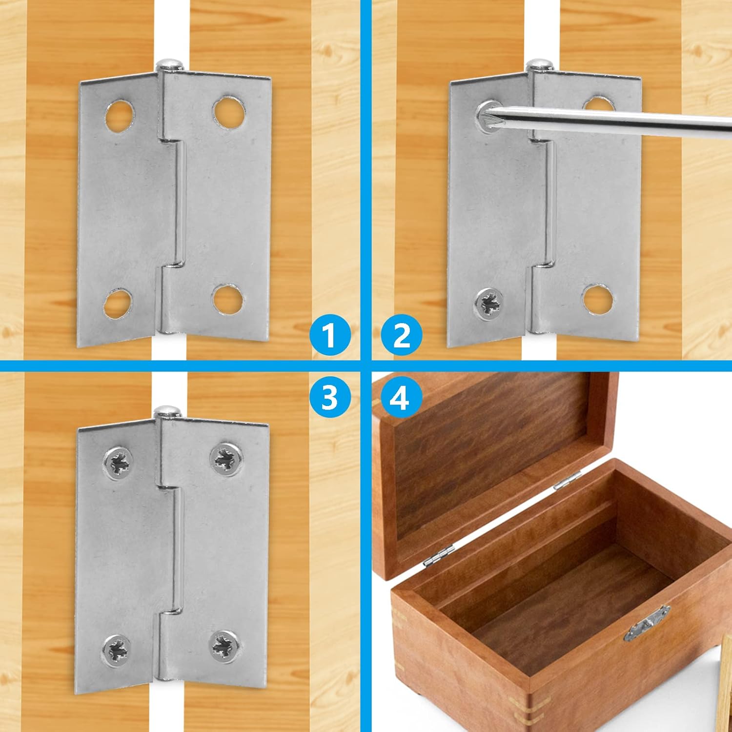 6-Pack 1.5" Mini Butt Hinges - 304 Stainless Steel Craft Hinges with Mounting Screws for Cabinets, Gates, Drawers