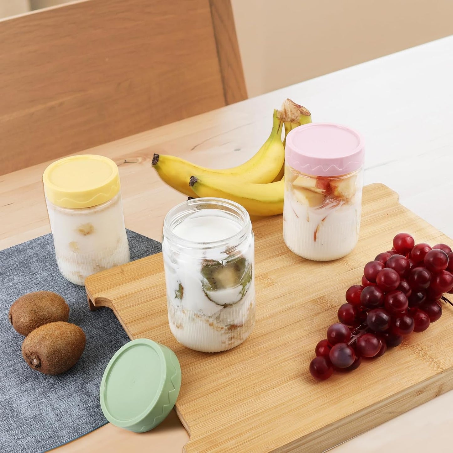 6-Pack 16 oz Glass Jars with Airtight Lids for Overnight Oats and Snacks - Leak Proof Mason Jars with Cleaning Brush