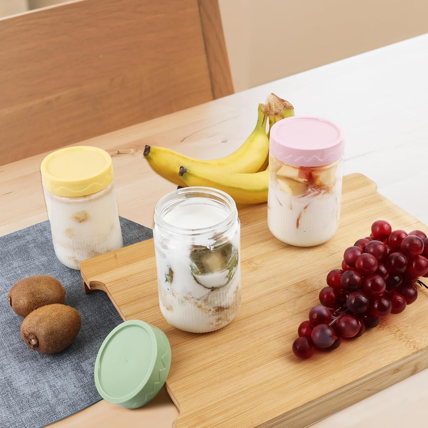 6-Pack 16 oz Glass Jars with Airtight Lids for Overnight Oats and Snacks - Leak Proof Mason Jars with Cleaning Brush