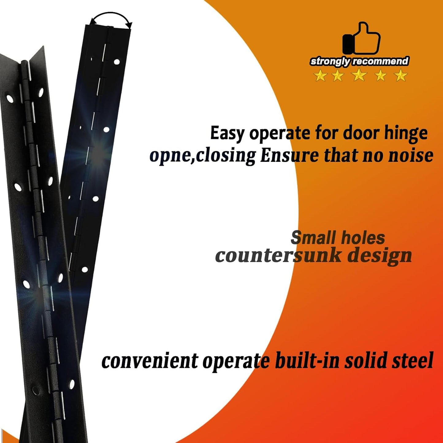 6 Pack 20" Heavy Duty Piano Hinge for Cabinets, Boats, Marine Doors - 304 Stainless Steel, 0.04" Leaf Thickness, 1.2" Open Width - Black Color