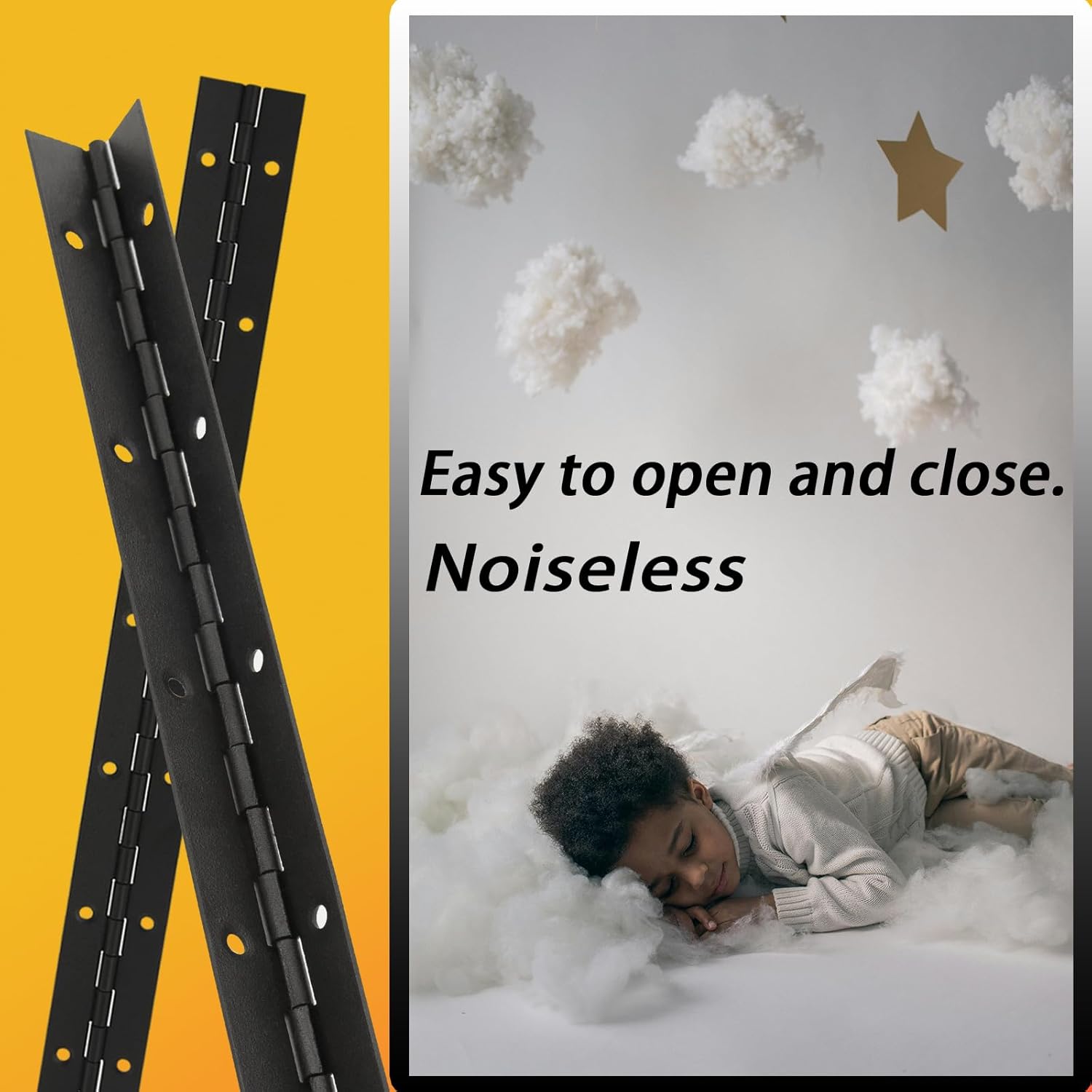 6 Pack 20" Heavy Duty Piano Hinge for Cabinets, Boats, Marine Doors - 304 Stainless Steel, 0.04" Leaf Thickness, 1.2" Open Width - Black Color