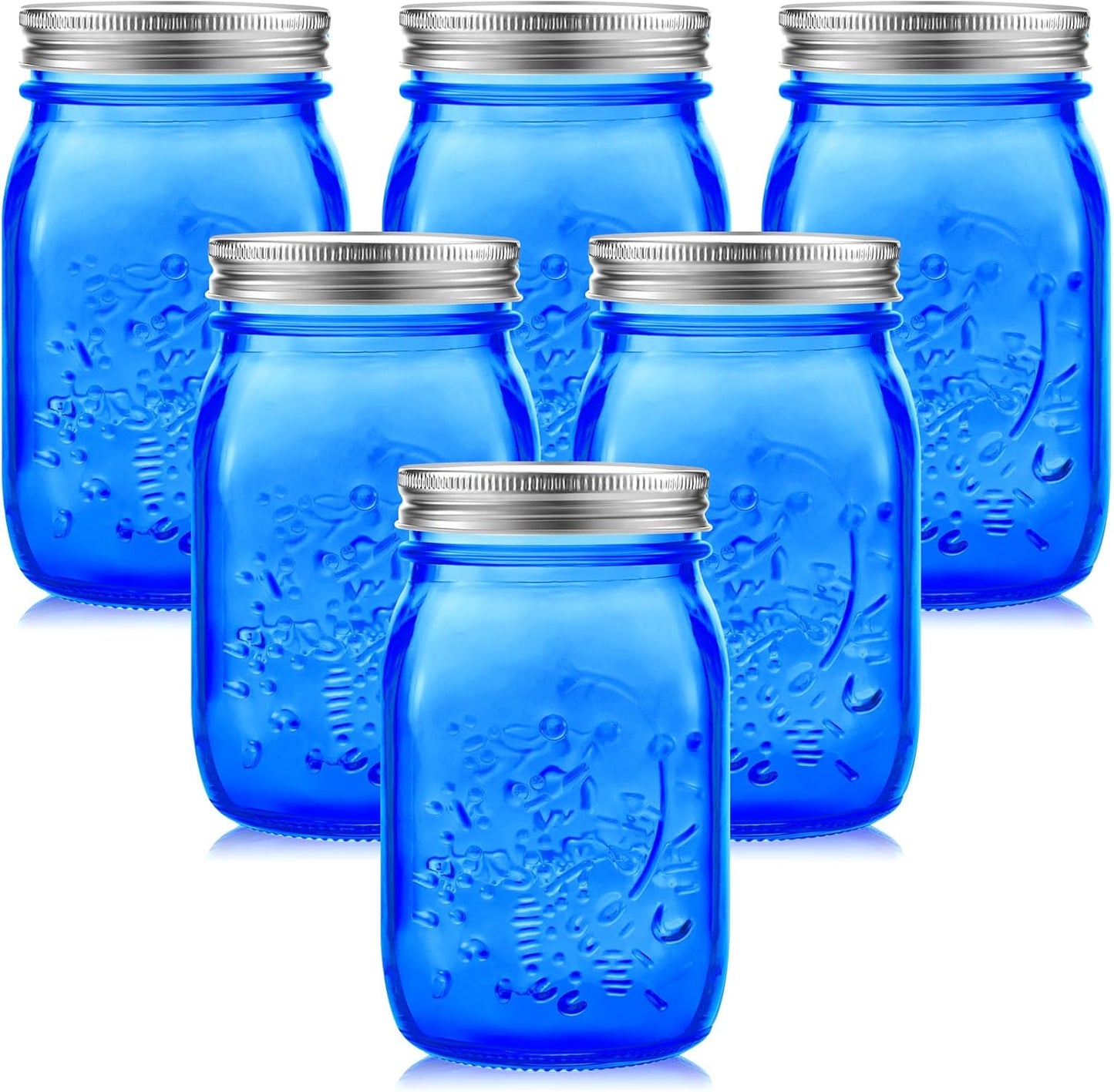 6-Pack 32 oz Wide Mouth Mason Jars with Lids for Storage, Canning, Fermenting, Pickling, and DIY Crafts - Dark Blue Glass Containers