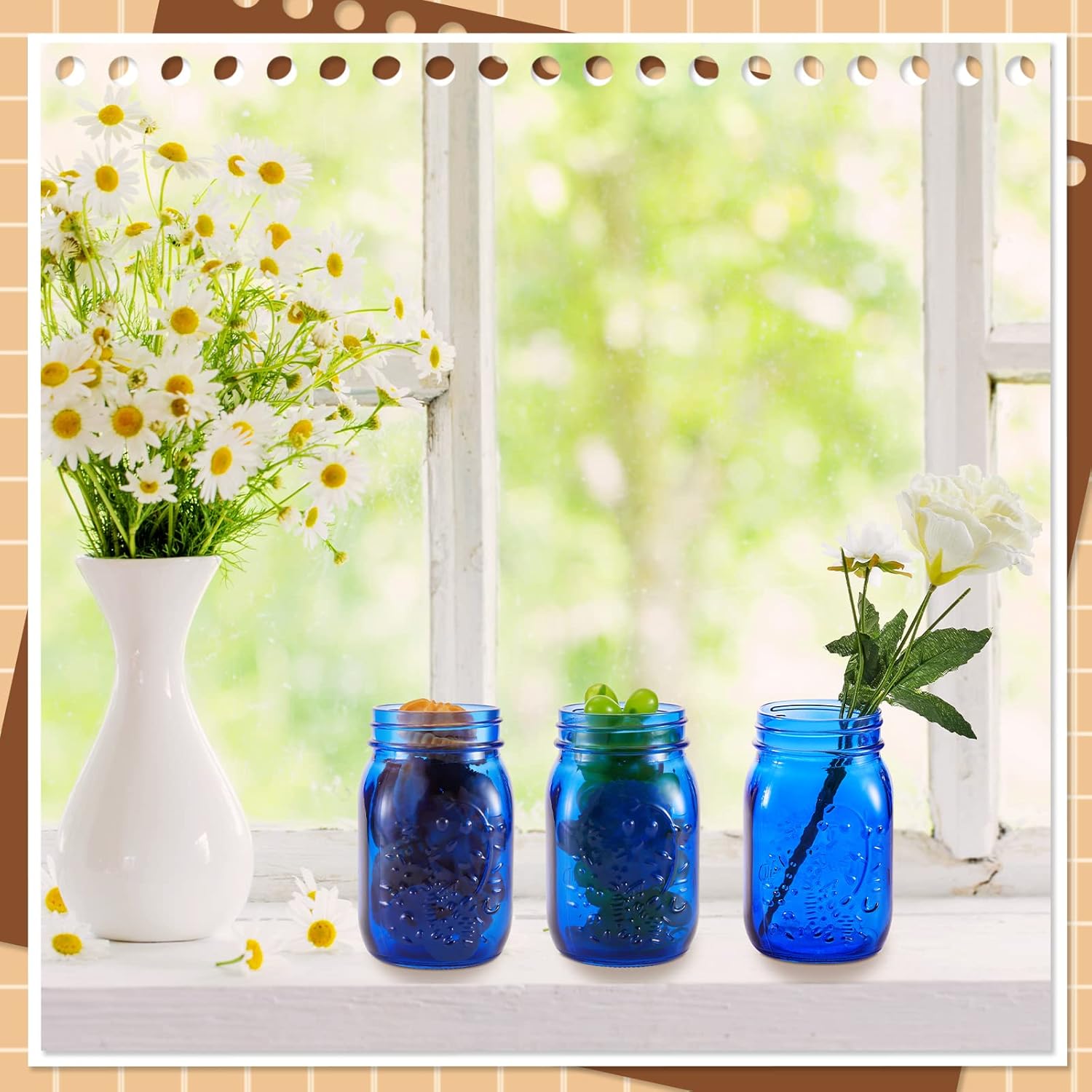 6-Pack 32 oz Wide Mouth Mason Jars with Lids for Storage, Canning, Fermenting, Pickling, and DIY Crafts - Dark Blue Glass Containers