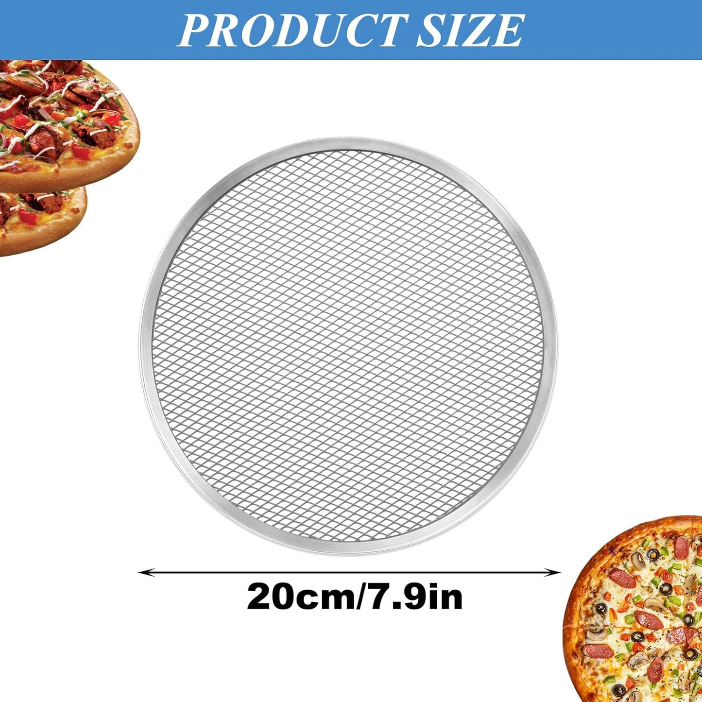 6 Pack 8 Inch ABuff Pizza Screens - Seamless Aluminum Pan with Holes for Oven, Kitchen, BBQ - Non Stick Commercial Grade Baking Trays