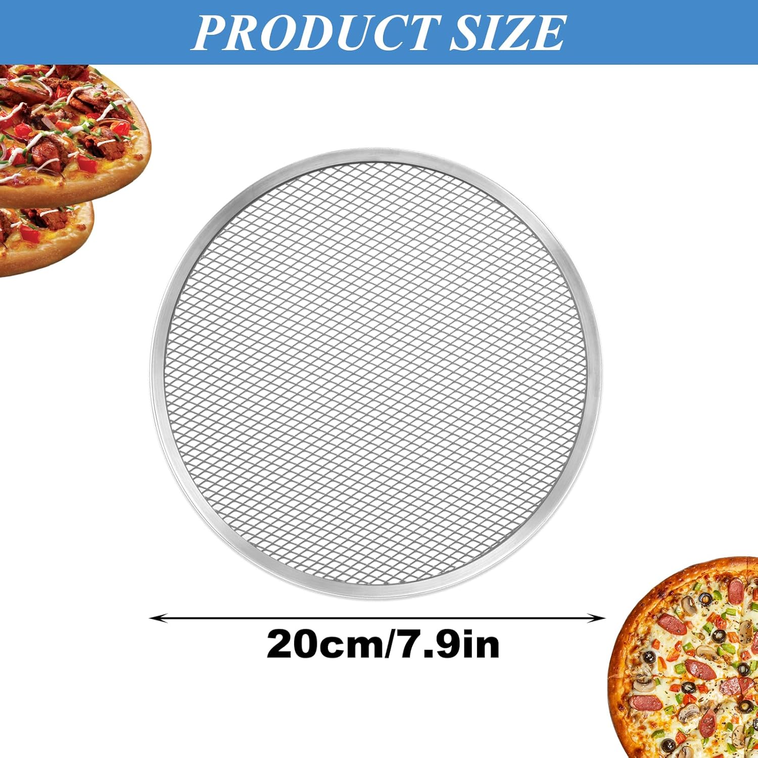 6 Pack 8 Inch ABuff Pizza Screens - Seamless Aluminum Pan with Holes for Oven, Kitchen, BBQ - Non Stick Commercial Grade Baking Trays