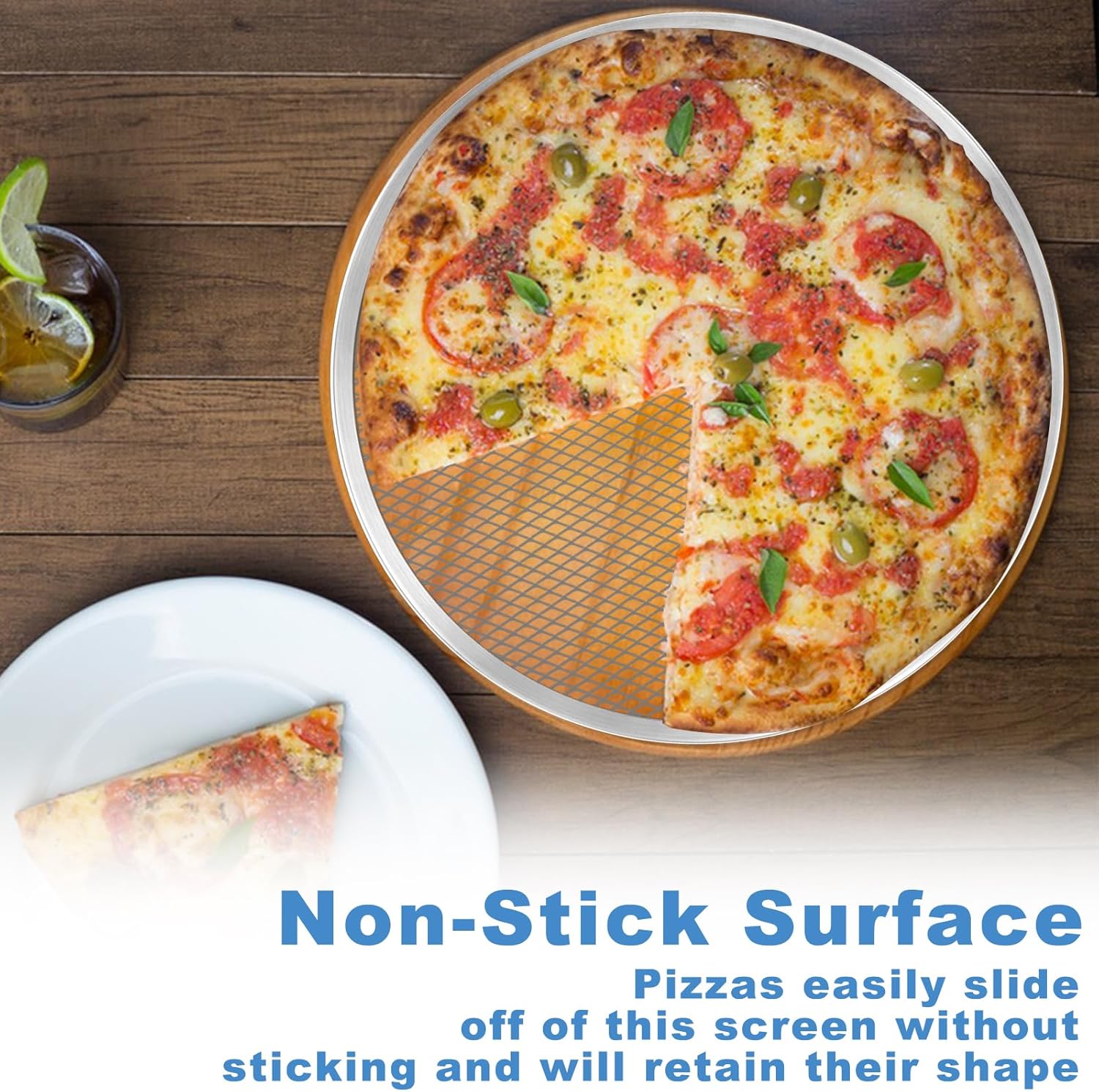 6 Pack 8 Inch ABuff Pizza Screens - Seamless Aluminum Pan with Holes for Oven, Kitchen, BBQ - Non Stick Commercial Grade Baking Trays