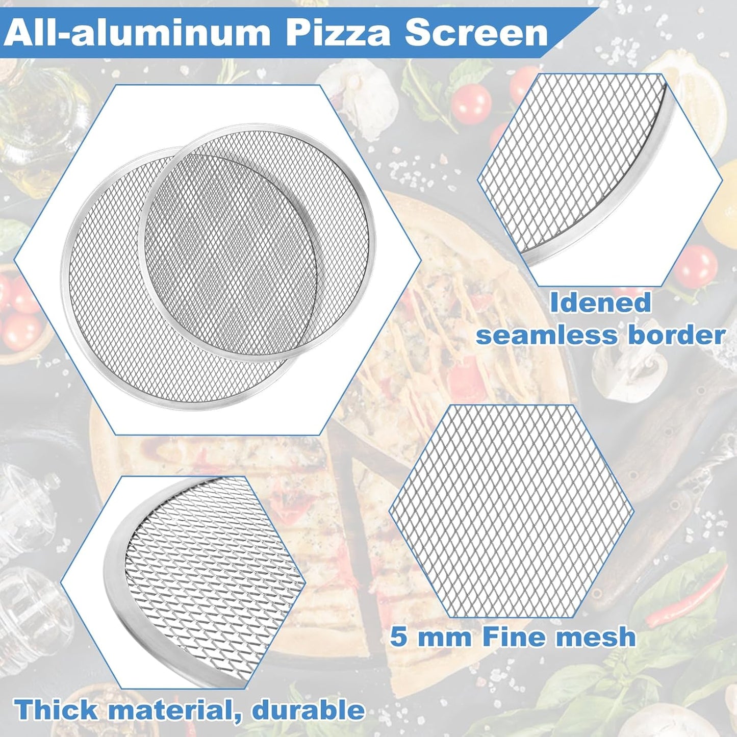 6 Pack 8 Inch ABuff Pizza Screens - Seamless Aluminum Pan with Holes for Oven, Kitchen, BBQ - Non Stick Commercial Grade Baking Trays