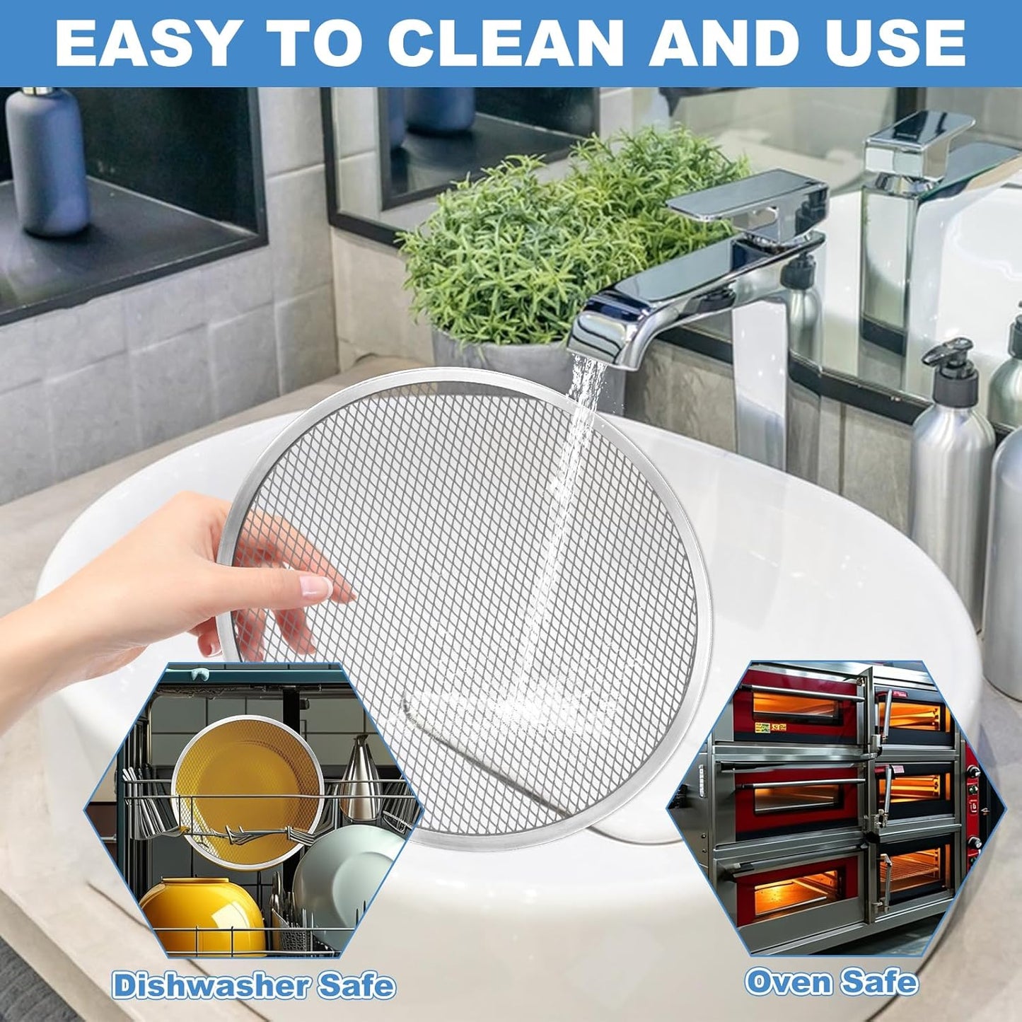 6 Pack 8 Inch ABuff Pizza Screens - Seamless Aluminum Pan with Holes for Oven, Kitchen, BBQ - Non Stick Commercial Grade Baking Trays