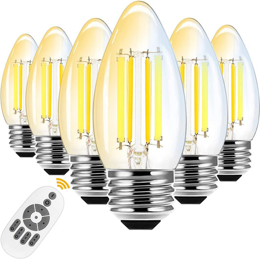 6-Pack Acidea Smart LED Chandelier Bulbs - Dimmable C35 Filament Bulb with Remote Control - 40W Equivalent E26 Base - Adjustable Brightness & Color Temp - 95+ CRI