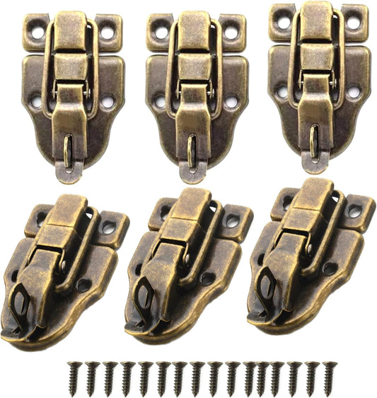 6-Pack Antique Metal Duckbilled Hasp Latch Catch with Padlock Hole - Retro Bronze Style Toggle Latch for Jewelry Box Cabinet
