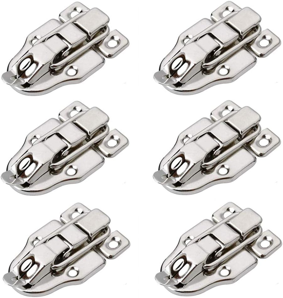 6 Pack Antique Metal Duckbilled Hasp Latch Catch with Padlock Hole - Retro Silver Style Toggle Latch for Jewelry Box, Cabinet, Crafts