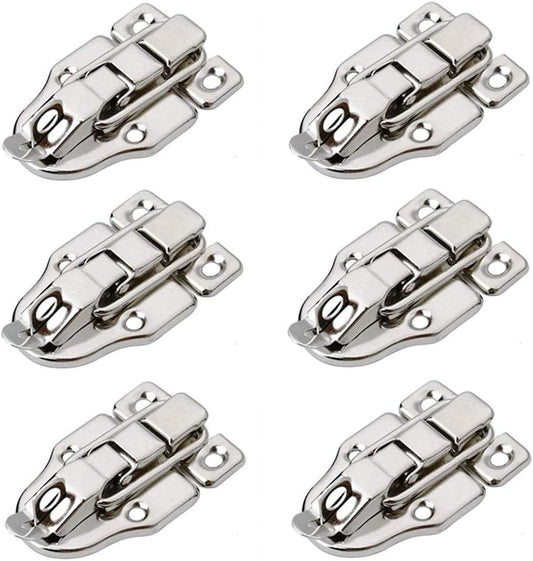 6 Pack Antique Metal Duckbilled Hasp Latch Catch with Padlock Hole - Retro Silver Style Toggle Latch for Jewelry Box, Cabinet, Crafts