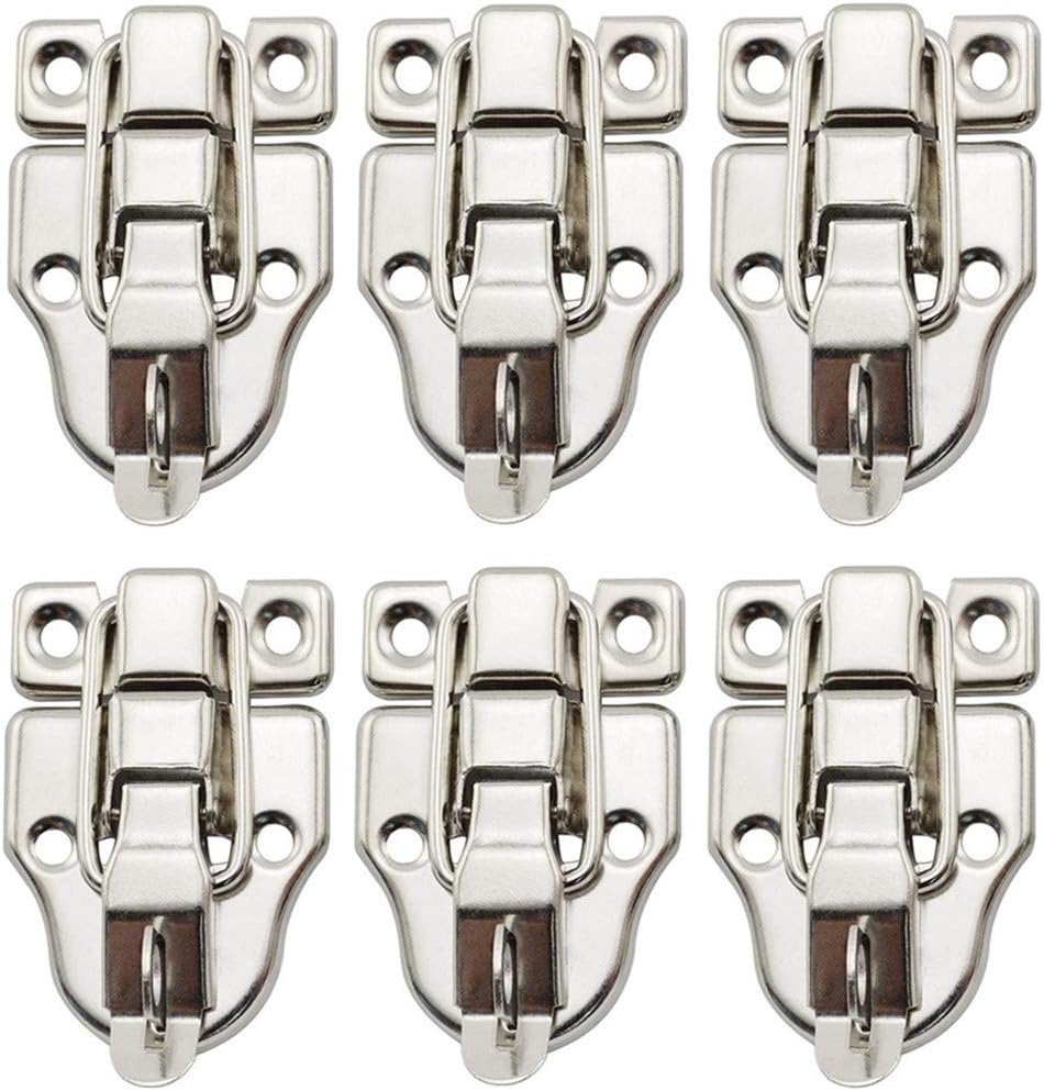 6 Pack Antique Metal Duckbilled Hasp Latch Catch with Padlock Hole - Retro Silver Style Toggle Latch for Jewelry Box, Cabinet, Crafts