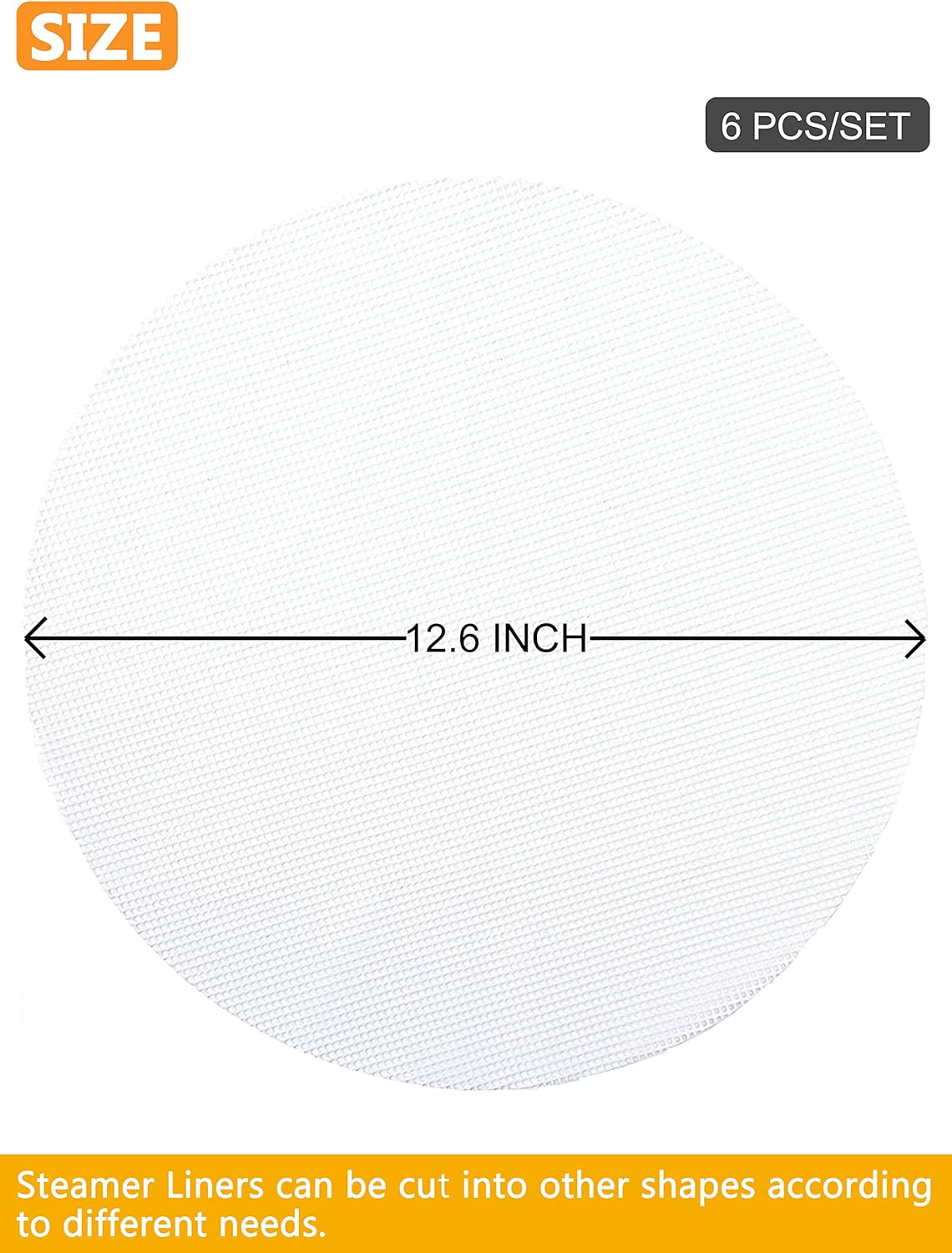 6 Pack Bamboo Steamer Liners, 12.6" Non-Stick Silicone Mesh, Reusable Round Dumpling Pad