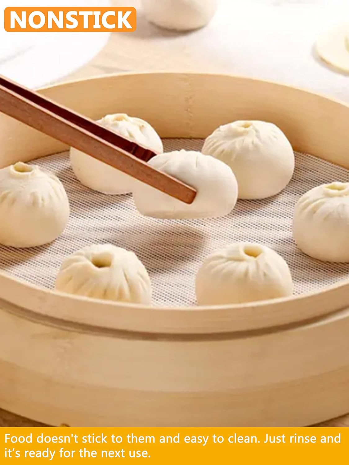 6 Pack Bamboo Steamer Liners, 12.6" Non-Stick Silicone Mesh, Reusable Round Dumpling Pad