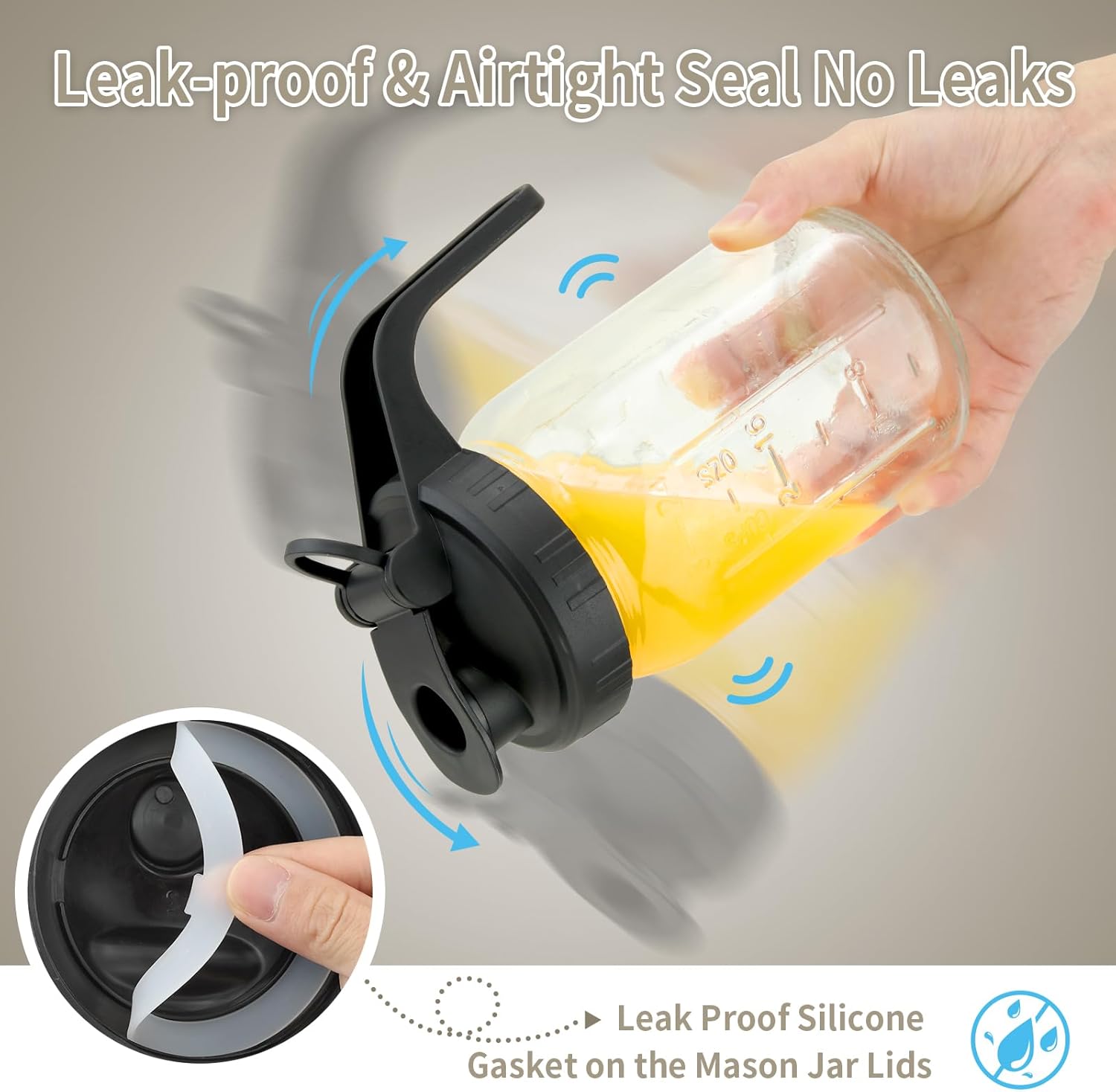 6 Pack Black Wide Mouth Mason Jar Lids with Handle - Plastic Pour Spout & Flip Cap, Leak-proof Airtight Seal - Reusable Canning Lids