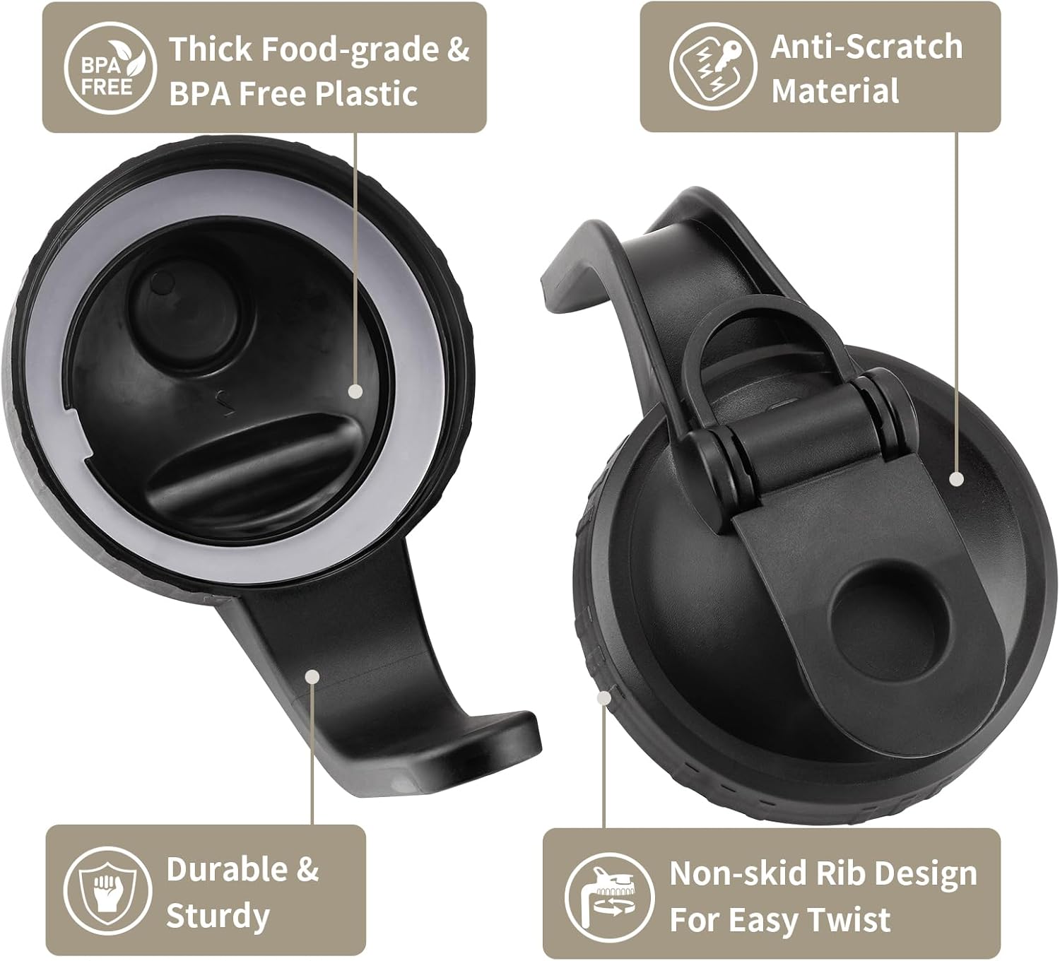 6 Pack Black Wide Mouth Mason Jar Lids with Handle - Plastic Pour Spout & Flip Cap, Leak-proof Airtight Seal - Reusable Canning Lids
