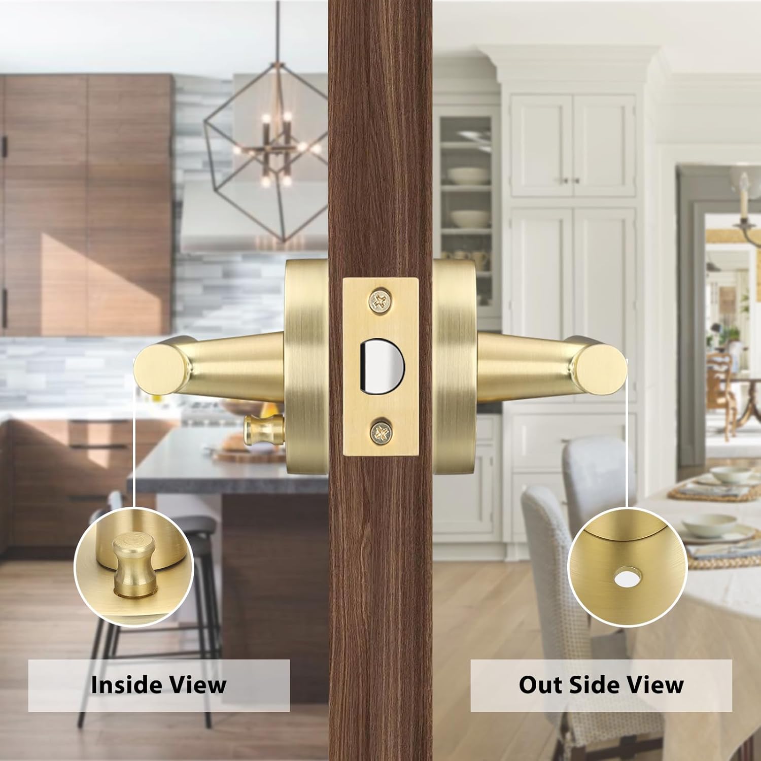 6 Pack Brushed Gold Interior Door Handles - Modern Heavy Duty Bathroom/Bedroom Privacy Lever Set