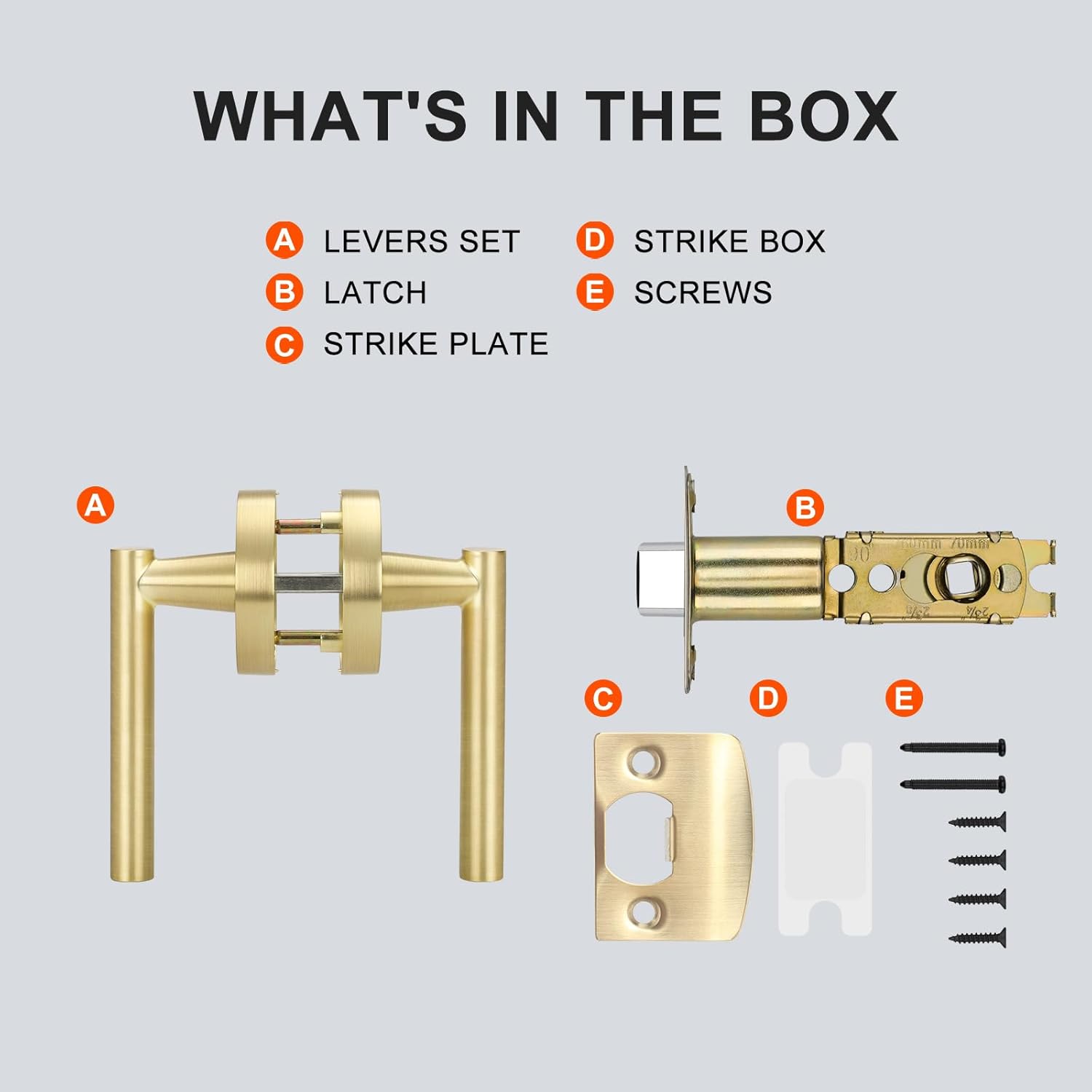 6 Pack Brushed Gold Interior Door Handles - Modern Heavy Duty Bathroom/Bedroom Privacy Lever Set