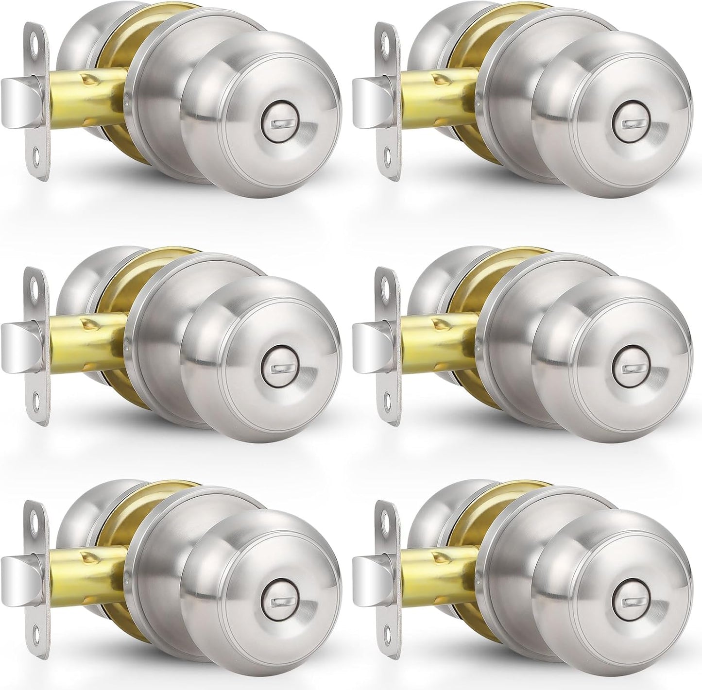 6-Pack Brushed Nickel Privacy Door Knobs with Lock for Bathroom and Bedroom
