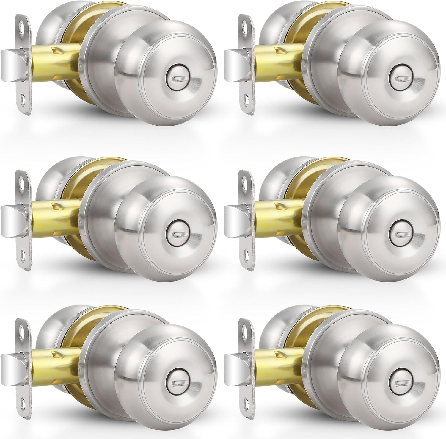 6-Pack Brushed Nickel Privacy Door Knobs with Lock for Bathroom and Bedroom