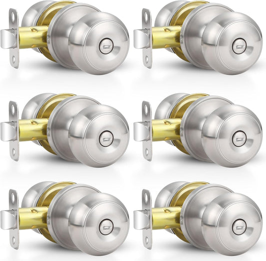 6-Pack Brushed Nickel Privacy Door Knobs with Lock for Bathroom and Bedroom