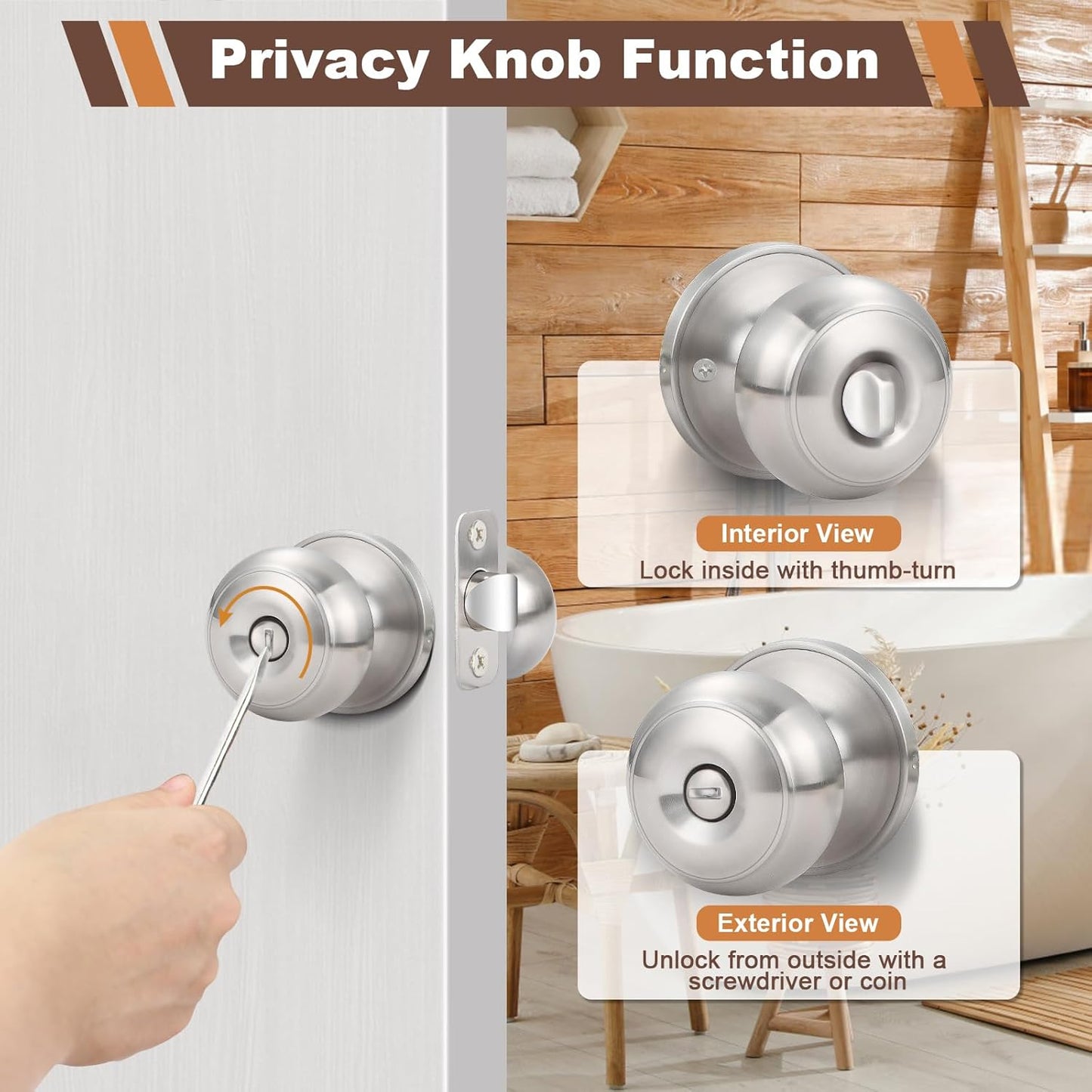 6-Pack Brushed Nickel Privacy Door Knobs with Lock for Bathroom and Bedroom