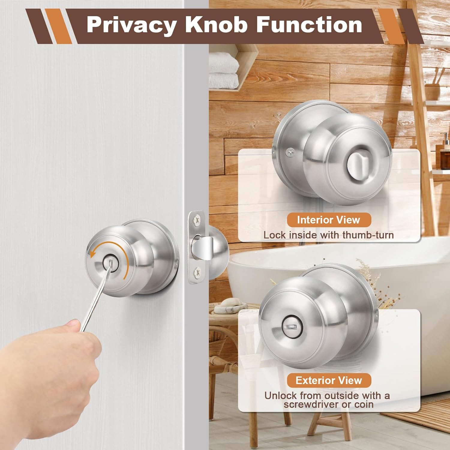 6-Pack Brushed Nickel Privacy Door Knobs with Lock for Bathroom and Bedroom