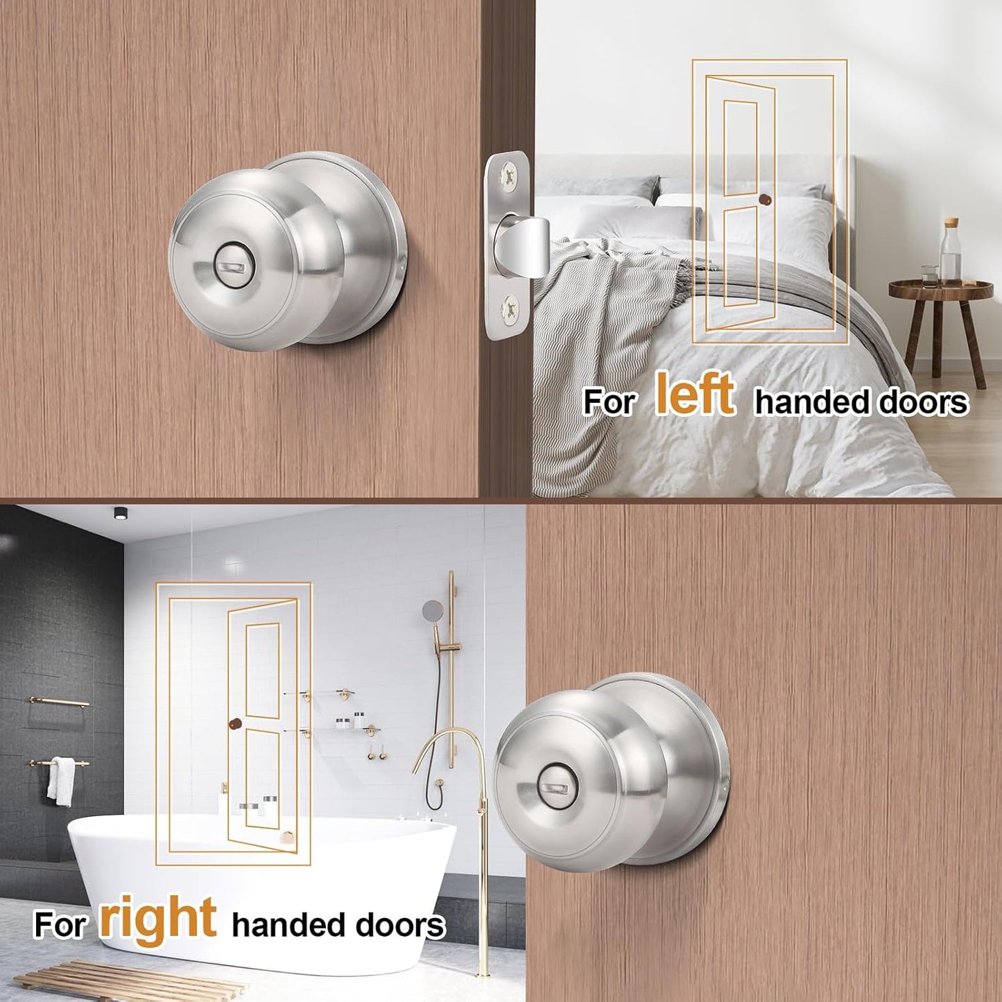6-Pack Brushed Nickel Privacy Door Knobs with Lock for Bathroom and Bedroom
