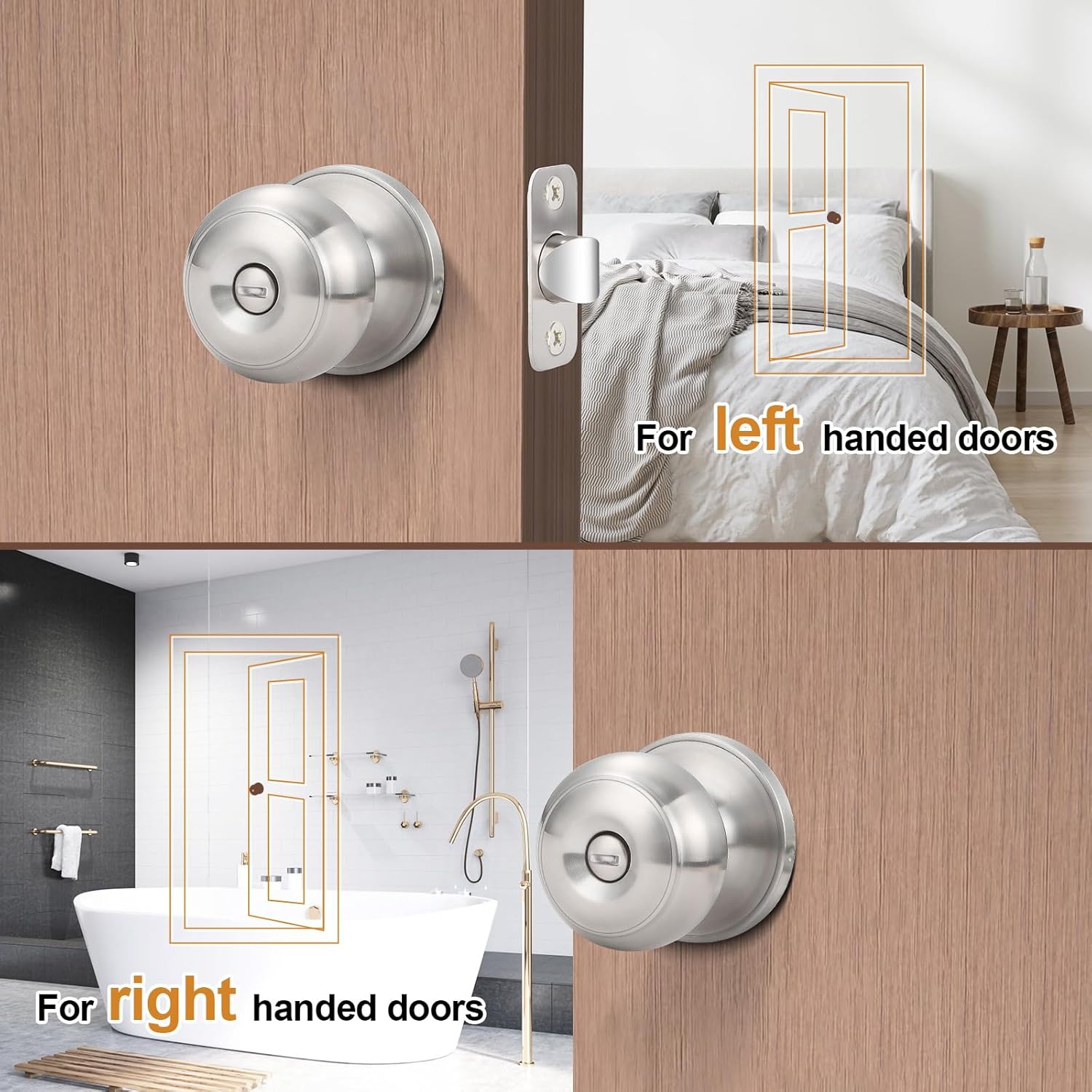 6-Pack Brushed Nickel Privacy Door Knobs with Lock for Bathroom and Bedroom