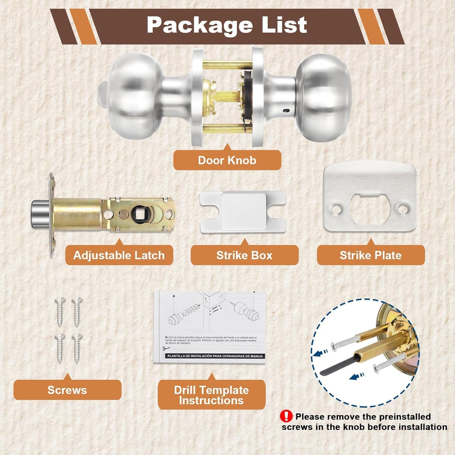 6-Pack Brushed Nickel Privacy Door Knobs with Lock for Bathroom and Bedroom