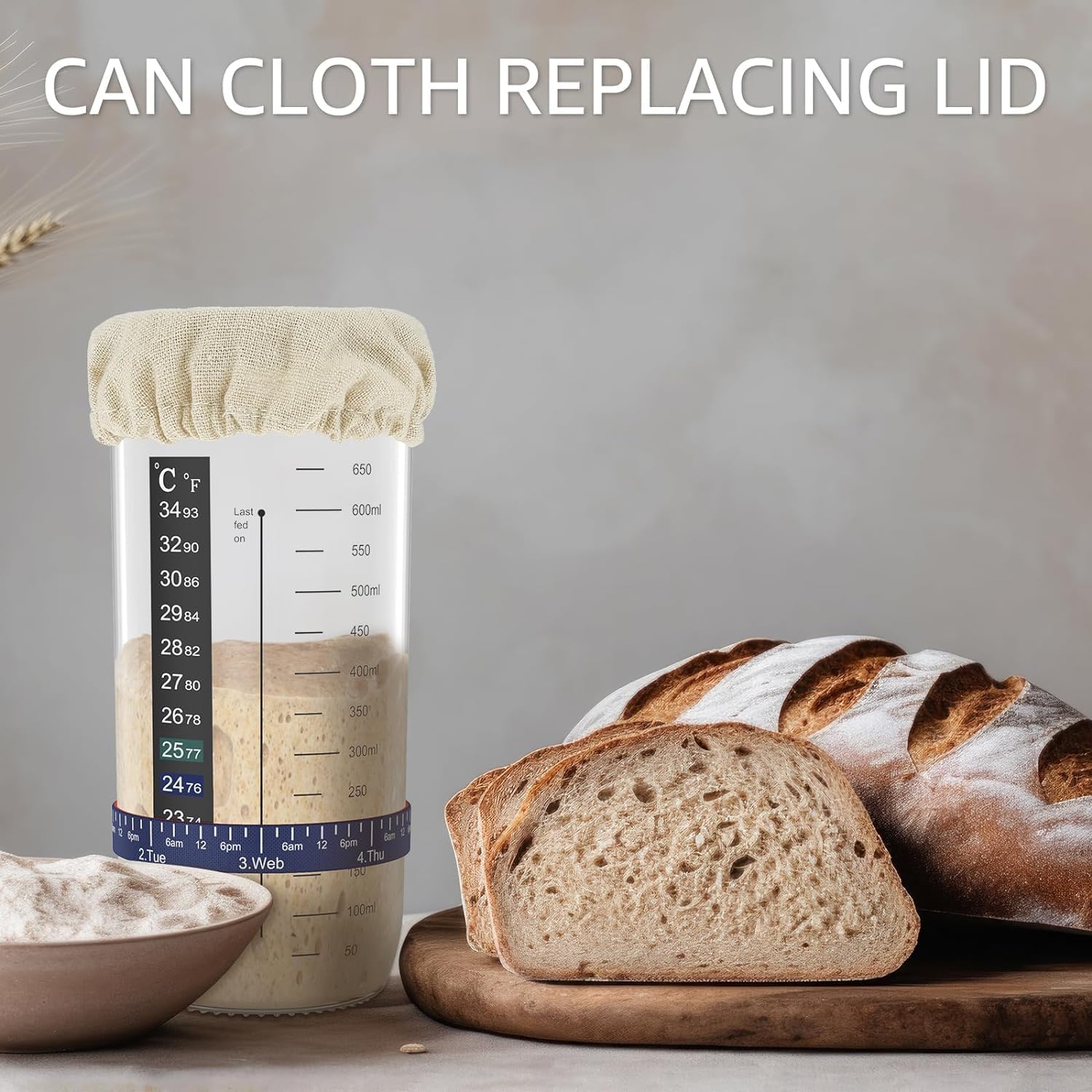 6 Pack Cotton Linen Sourdough Starter Jar Covers - Elastic Cloth Covers for 3-4 inch Jars - Bread Fermentation Cover Kit with Replacement Covers for Canning Lids
