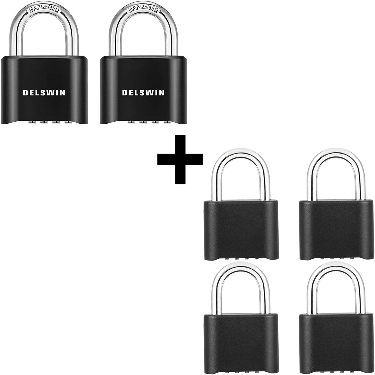6 Pack DELSWIN Heavy-Duty Outdoor Combination Locks for School Gym Locker, Fence, Shed, Gate - Weatherproof Padlocks