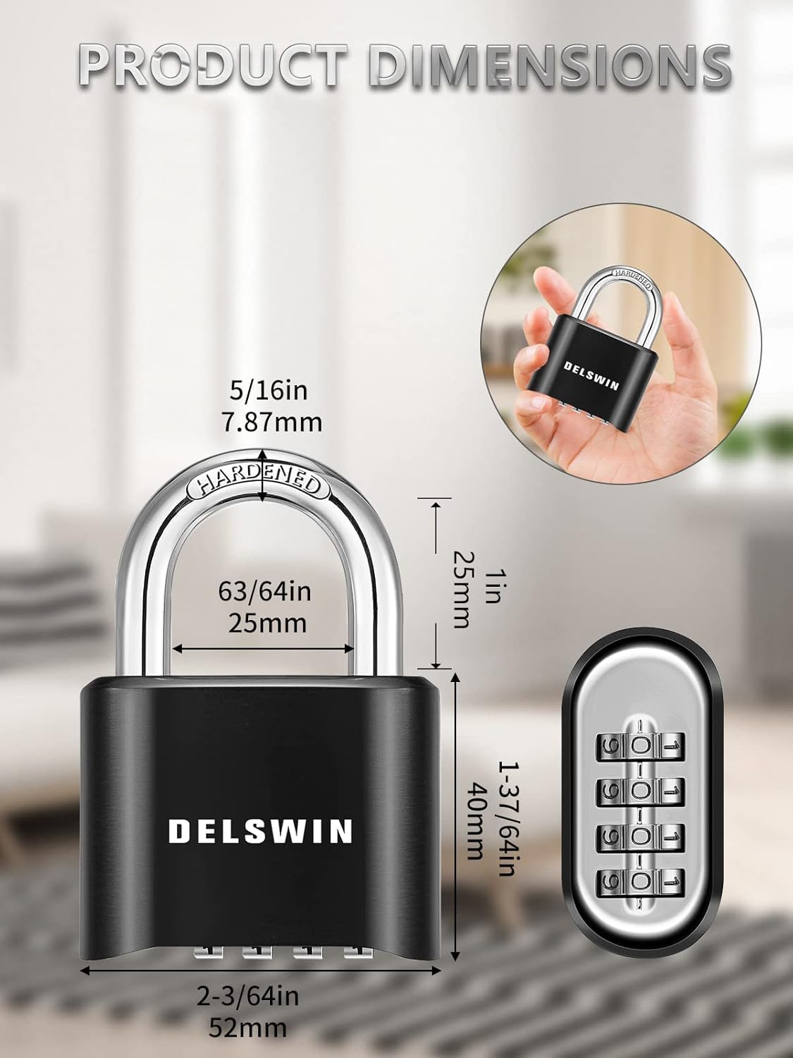6 Pack DELSWIN Heavy-Duty Outdoor Combination Locks for School Gym Locker, Fence, Shed, Gate - Weatherproof Padlocks
