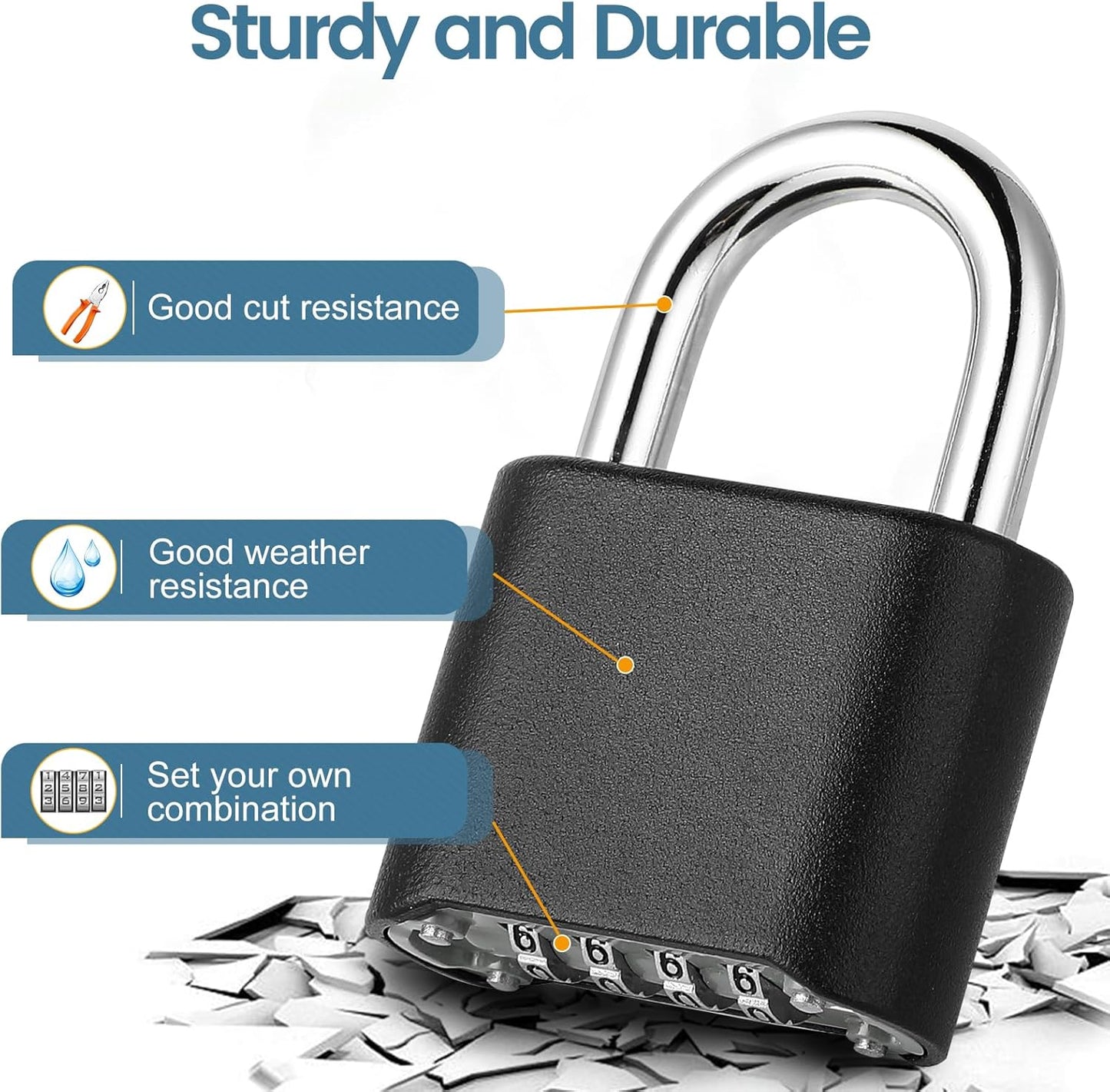 6 Pack DELSWIN Heavy-Duty Outdoor Combination Locks for School Gym Locker, Fence, Shed, Gate - Weatherproof Padlocks