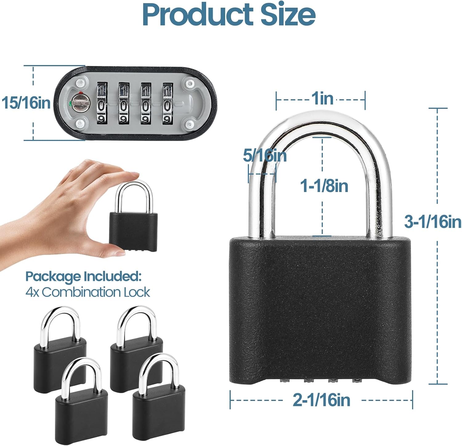 6 Pack DELSWIN Heavy-Duty Outdoor Combination Locks for School Gym Locker, Fence, Shed, Gate - Weatherproof Padlocks