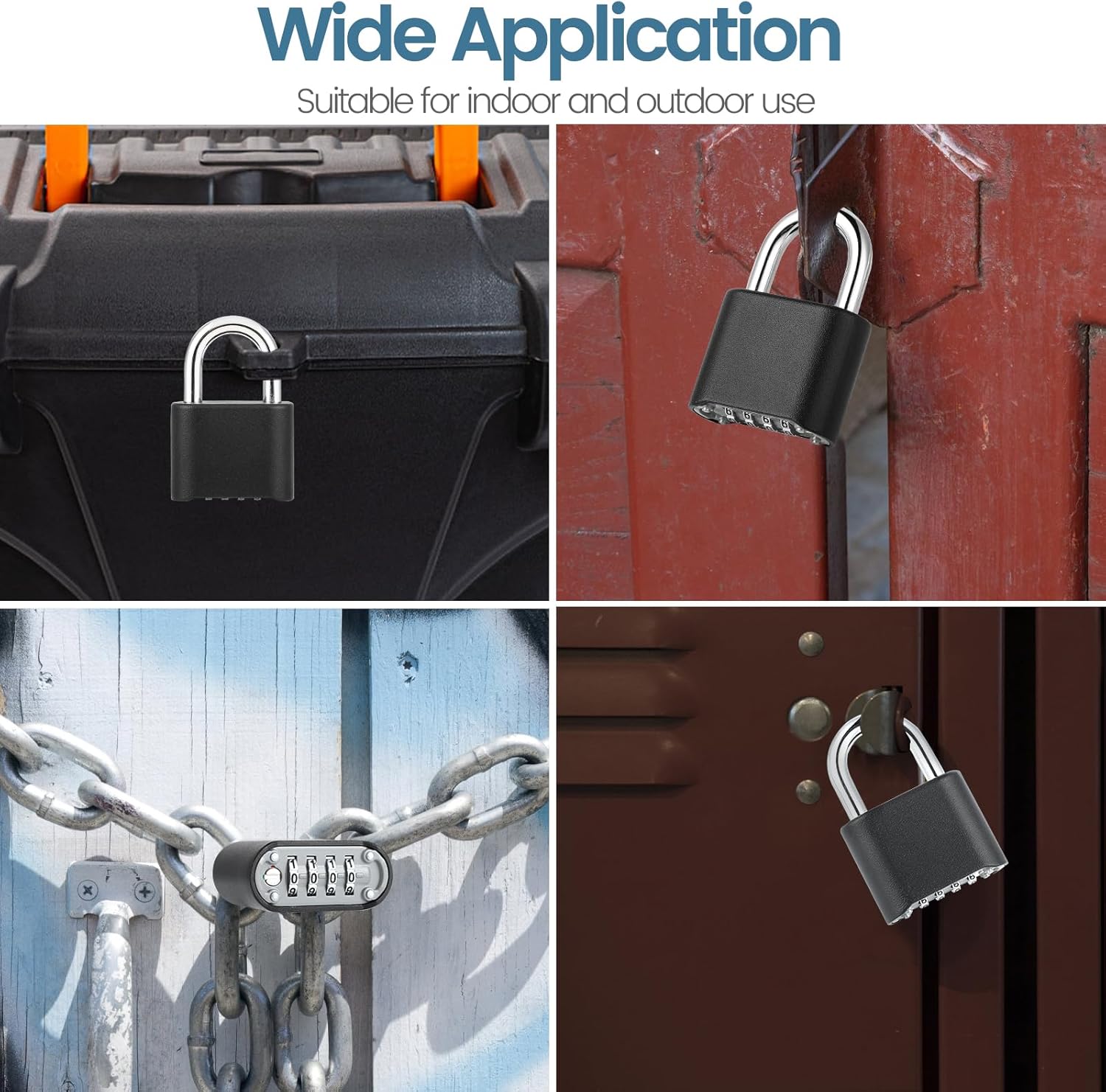 6 Pack DELSWIN Heavy-Duty Outdoor Combination Locks for School Gym Locker, Fence, Shed, Gate - Weatherproof Padlocks