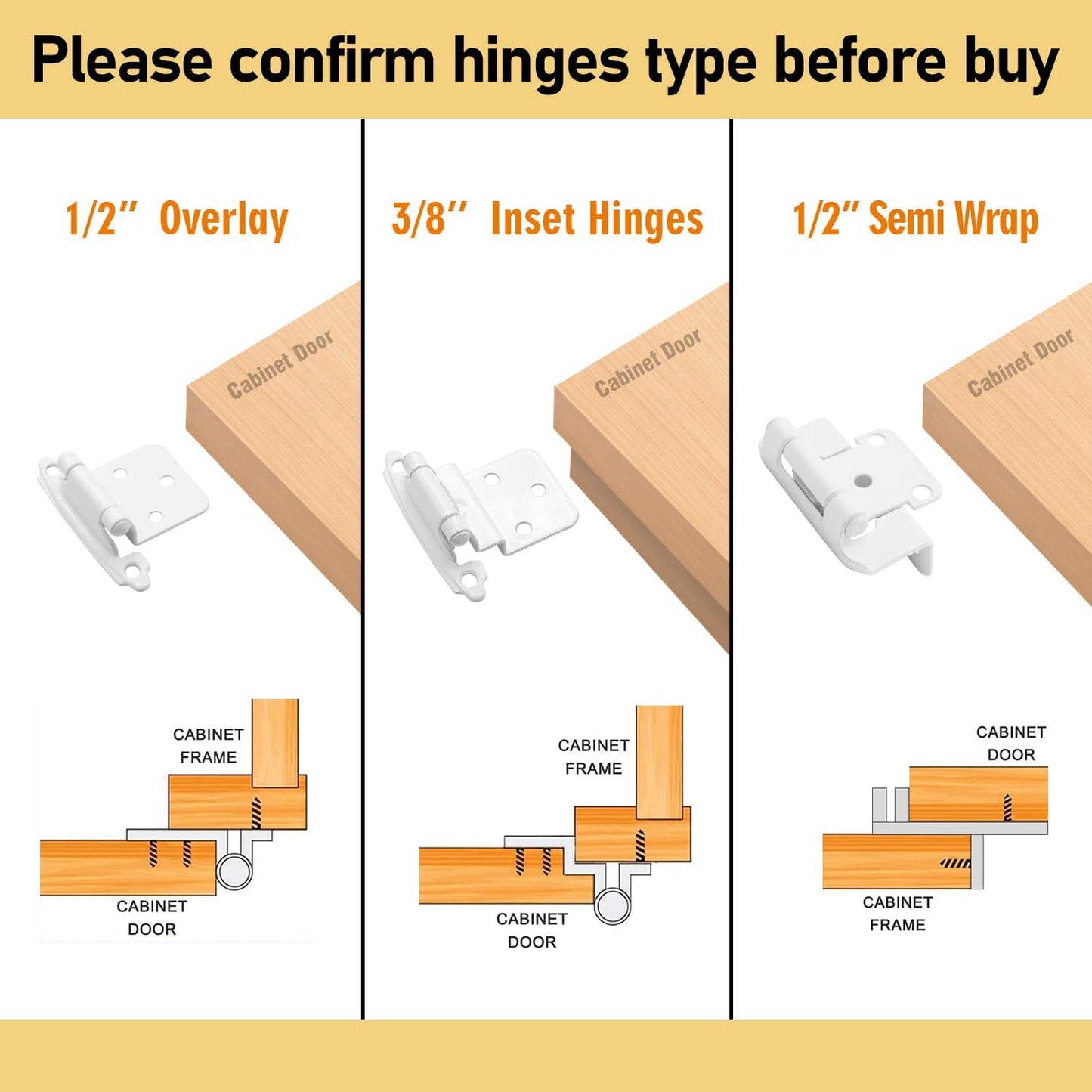 6 Pack Donanim 3/8" Inset White Self Closing Cabinet Door Hinges for White Kitchen Cabinets