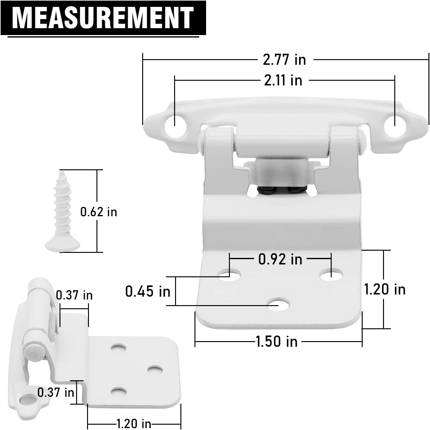 6 Pack Donanim 3/8" Inset White Self Closing Cabinet Door Hinges for White Kitchen Cabinets