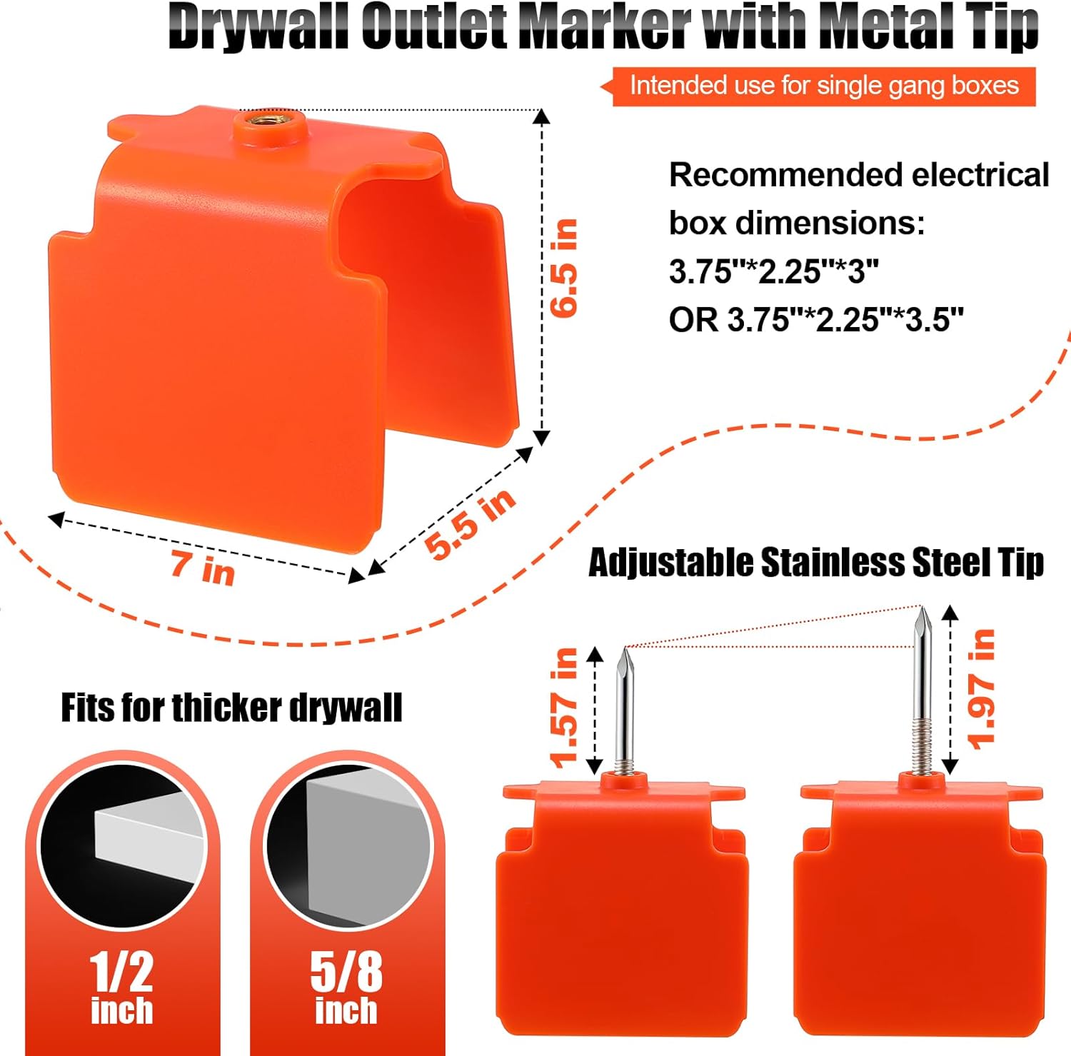 6 Pack Dreyoo Outlet Markers with Metal Tip for Drywall Installation and Wire Protection