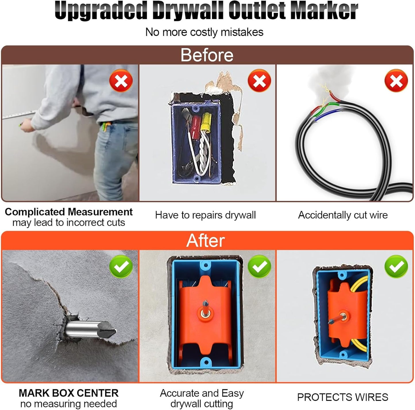 6 Pack Dreyoo Outlet Markers with Metal Tip for Drywall Installation and Wire Protection